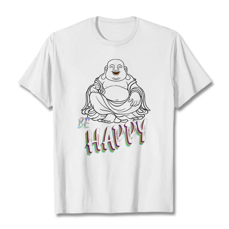 Buddha Stones BE HAPPY Laughing Buddha Tee T-shirt - White - 2XL - image 2