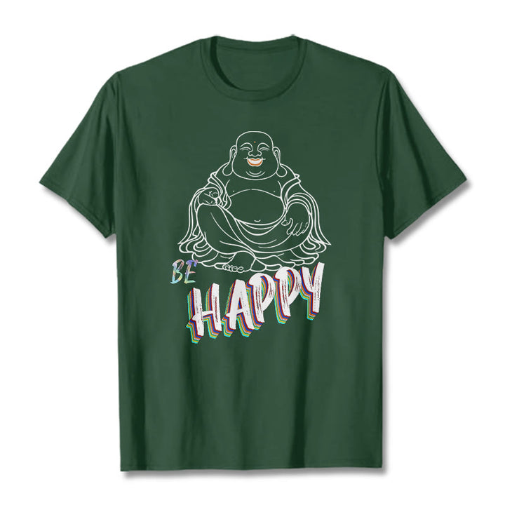 Buddha Stones BE HAPPY Laughing Buddha Tee T-shirt - ForestGreen - 2XL - image 11