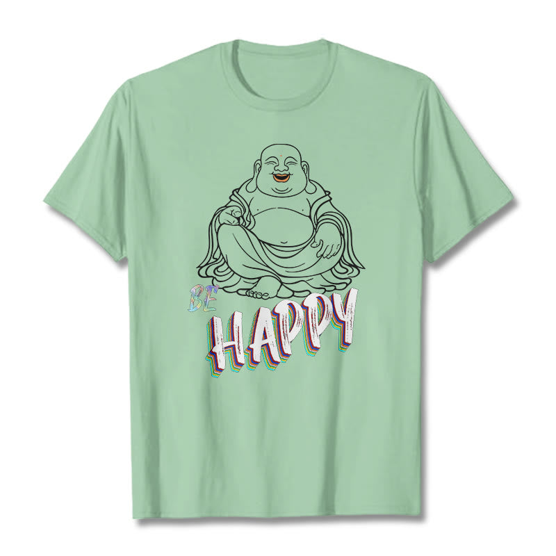 Buddha Stones BE HAPPY Laughing Buddha Tee T-shirt - PaleGreen - 2XL - image 15