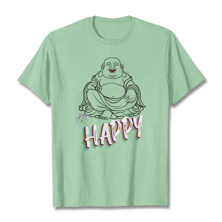 Buddha Stones BE HAPPY Laughing Buddha Tee T-shirt - PaleGreen - 2XL - image 15