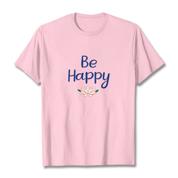 Buddha Stones Be Happy Lotus Tee T-shirt - LightPink - 2XL - image 12