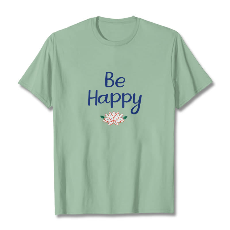 Buddha Stones Be Happy Lotus Tee T-shirt - PaleGreen - 2XL - image 14