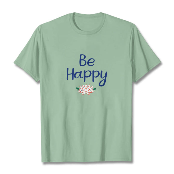 Buddha Stones Be Happy Lotus Tee T-shirt - PaleGreen - 2XL - image 14