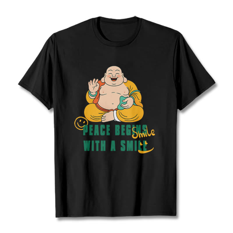 Buddha Stones Peace Begins With A Smile Tee T-shirt - Black - 2XL - image 7