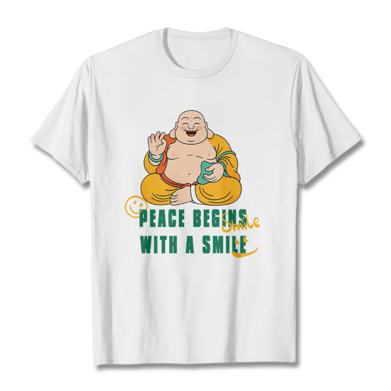 Buddha Stones Peace Begins With A Smile Tee T-shirt