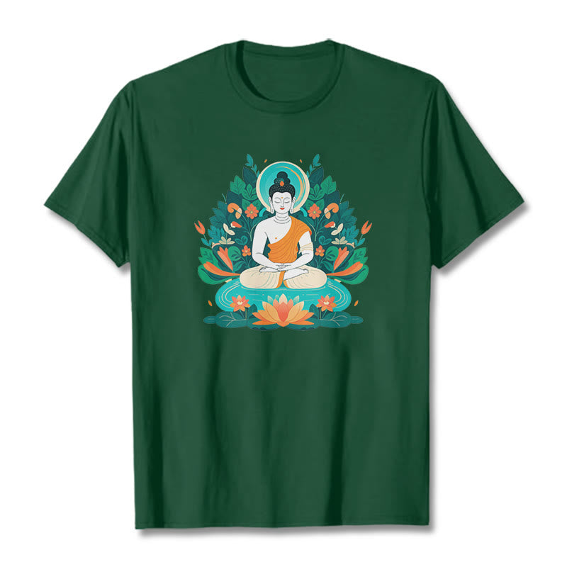 Buddha Stones Flower Grass Lotus Bodhisattva Tee T-shirt - ForestGreen - 2XL - image 1