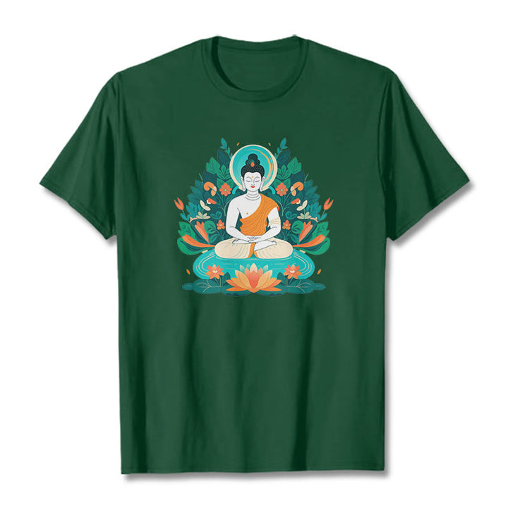 Buddha Stones Flower Grass Lotus Bodhisattva Tee T-shirt - ForestGreen - 2XL - image 1