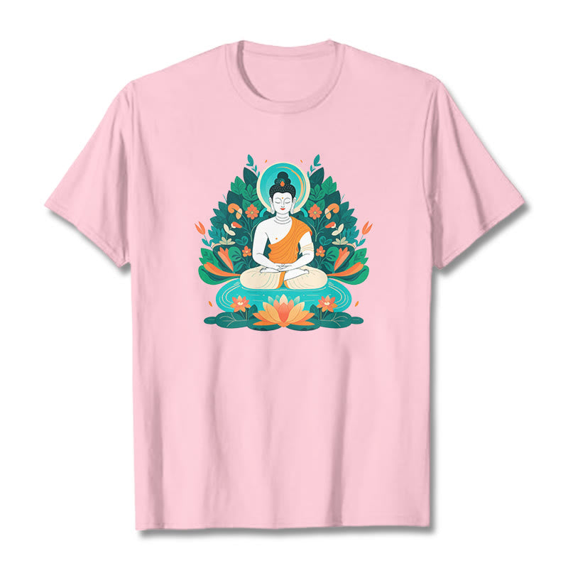 Buddha Stones Flower Grass Lotus Bodhisattva Tee T-shirt - LightPink - 2XL - image 12