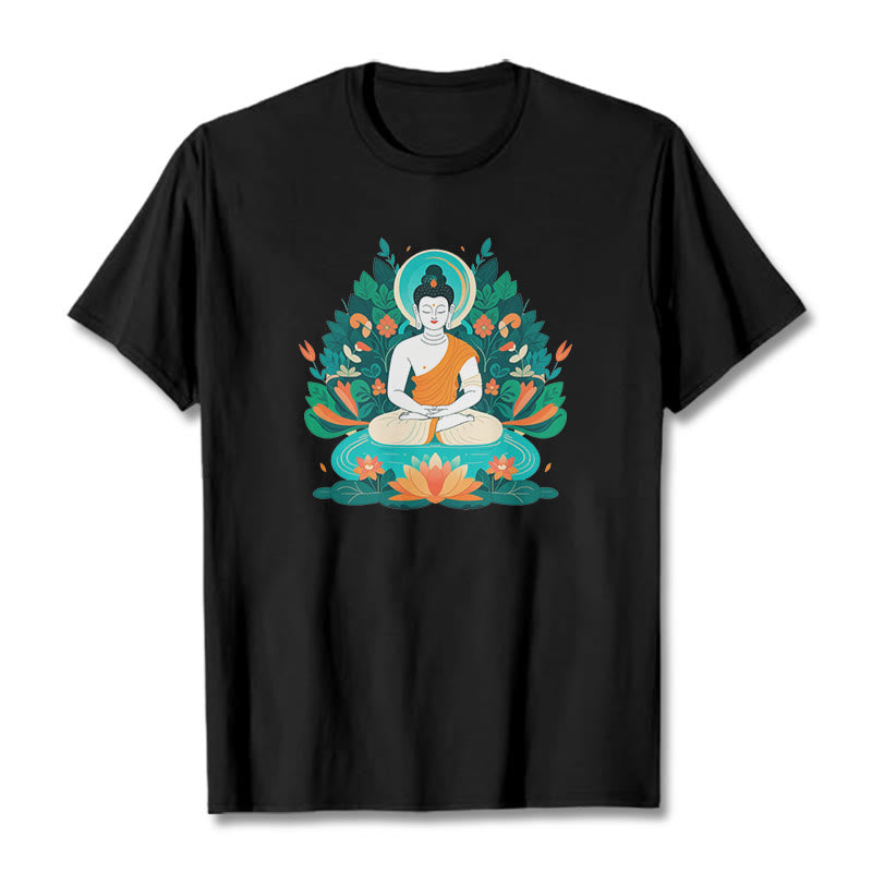 Buddha Stones Flower Grass Lotus Bodhisattva Tee T-shirt - Black - 2XL - image 6