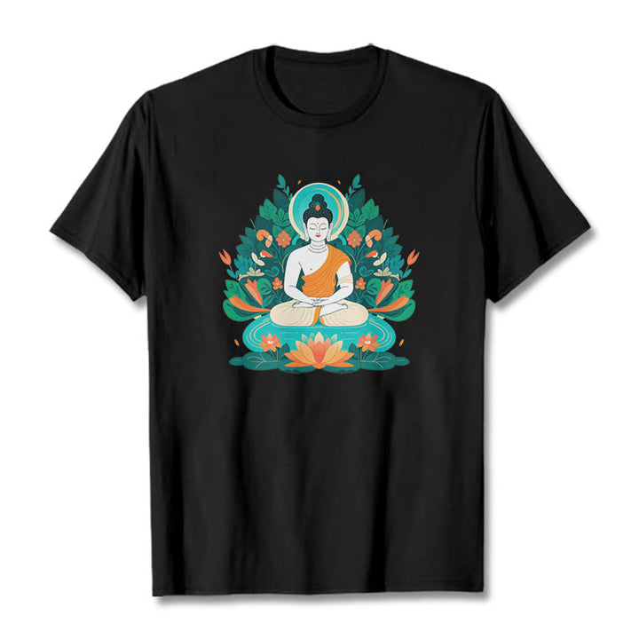 Buddha Stones Flower Grass Lotus Bodhisattva Tee T-shirt - Black - 2XL - image 6