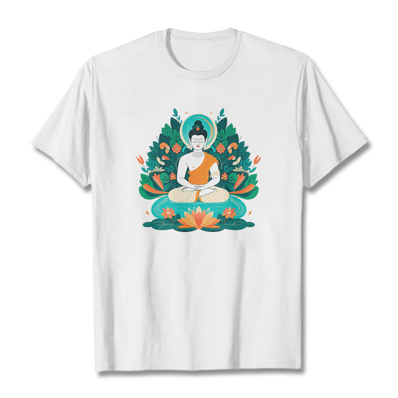Buddha Stones Flower Grass Lotus Bodhisattva Tee T-shirt - White - 2XL - image 2