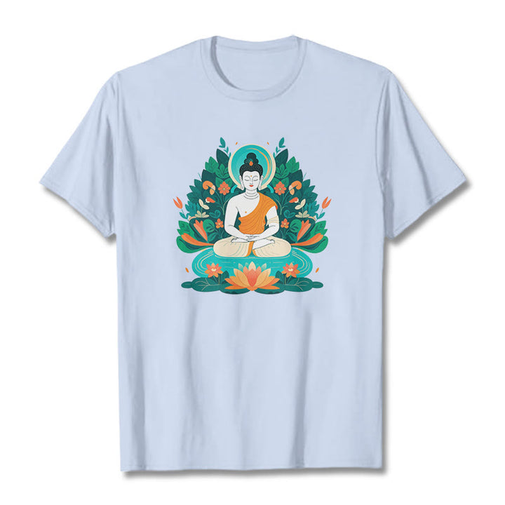 Buddha Stones Flower Grass Lotus Bodhisattva Tee T-shirt - LightCyan - 2XL - image 18