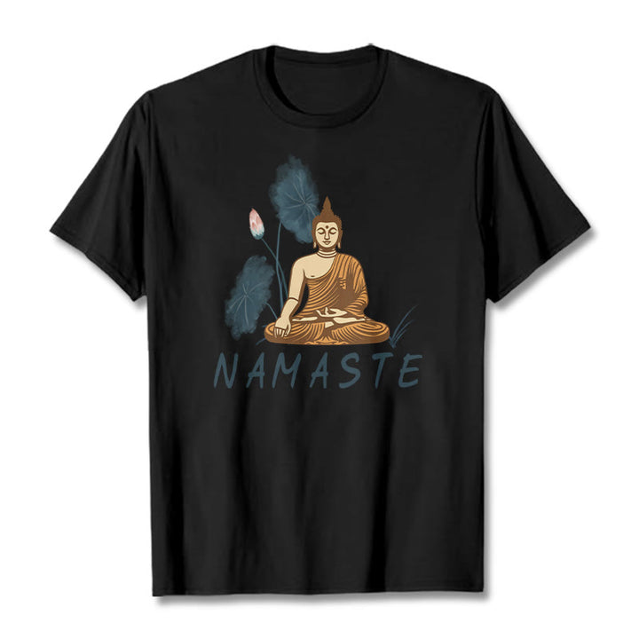 Buddha Stones NAMASTE Buddha Lotus Leaf Tee T-shirt