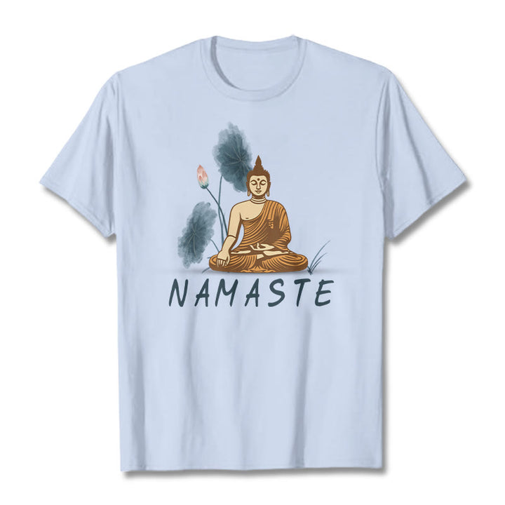 Buddha Stones NAMASTE Buddha Lotus Leaf Tee T-shirt