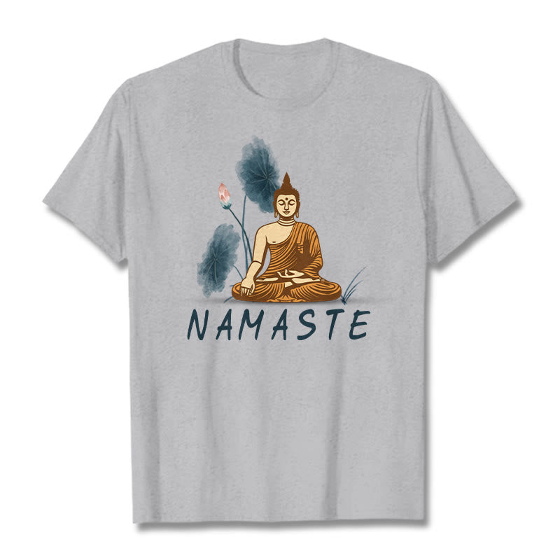 Buddha Stones NAMASTE Buddha Lotus Leaf Tee T-shirt