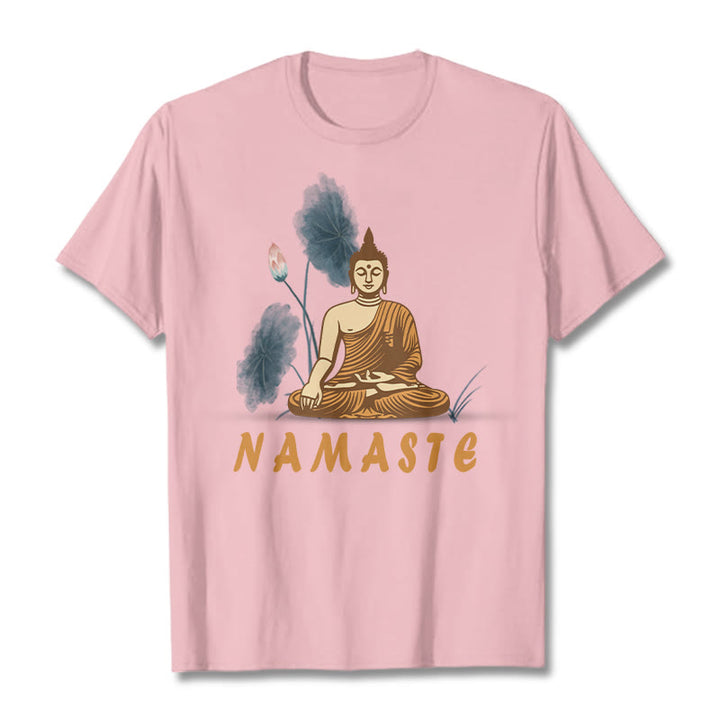 Buddha Stones NAMASTE Buddha Lotus Leaf Tee T-shirt