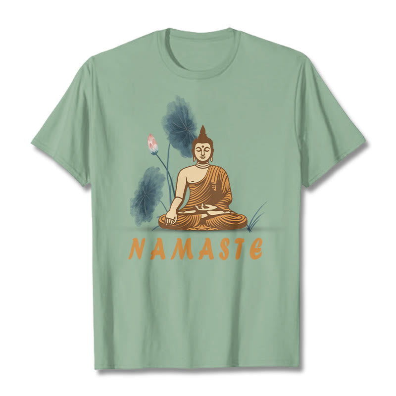 Buddha Stones NAMASTE Buddha Lotus Leaf Tee T-shirt