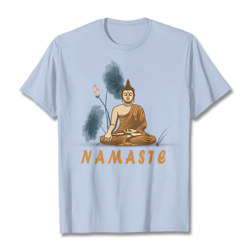 Buddha Stones NAMASTE Buddha Lotus Leaf Tee T-shirt