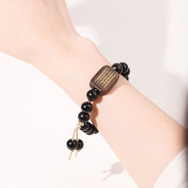 Buddha Stones Ebony Wood Scripture Engraved Peace Bracelet