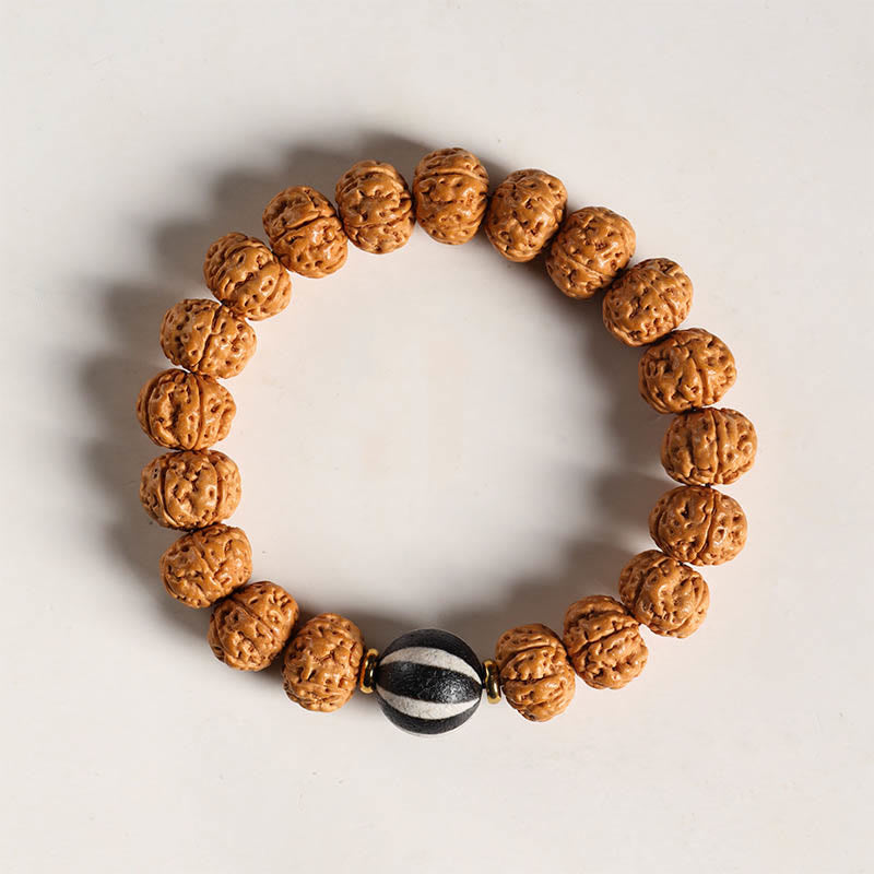 Buddha Stones Bodhi Seed Three-eyed Dzi Bead Buddha Hand Charm Wealth Bracelet