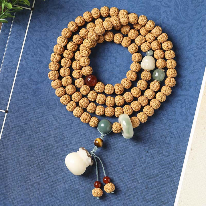 Buddha Stones Bodhi Seed Three-eyed Dzi Bead Buddha Hand Charm Wealth Bracelet