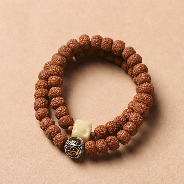 Buddha Stones Bodhi Seed Three-eyed Dzi Bead Buddha Hand Charm Wealth Bracelet