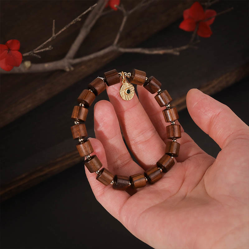 Buddha Stones Natural Rosewood Barrel Beads Warmth Bracelet