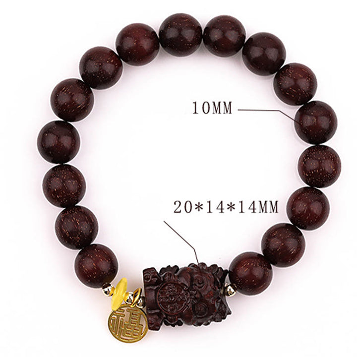 Buddha Stones Small Leaf Red Sandalwood Gold Swallowing Beast Calm Bracelet