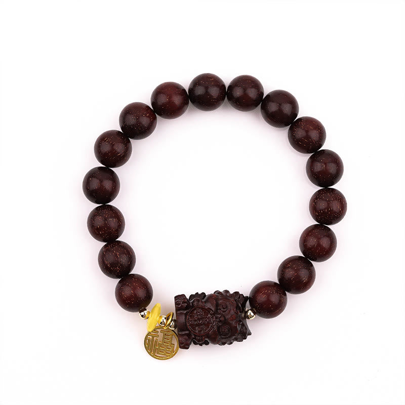 Buddha Stones Small Leaf Red Sandalwood Gold Swallowing Beast Calm Bracelet