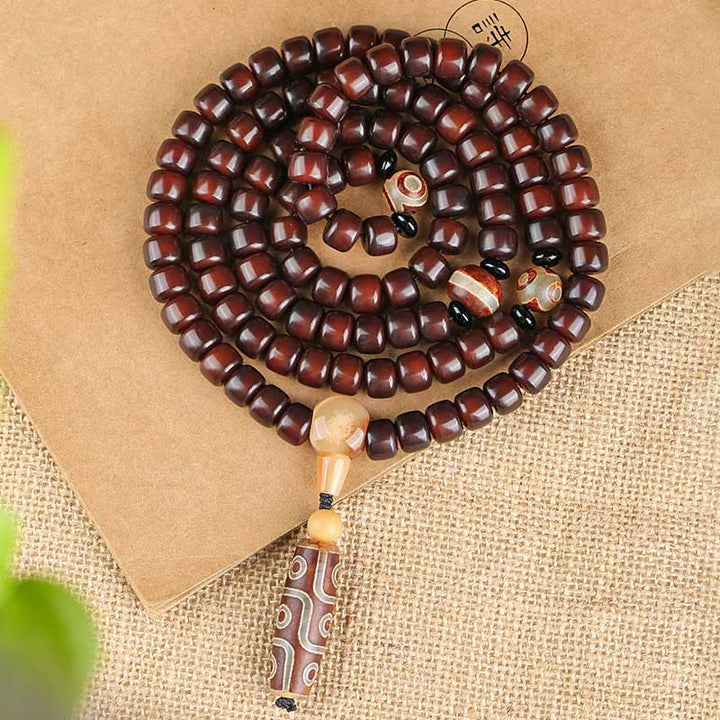 Buddha Stones 108 Mala Beads Three-eyed Dzi Bead Nine-eye Dzi Bead Jade Luck Bracelet