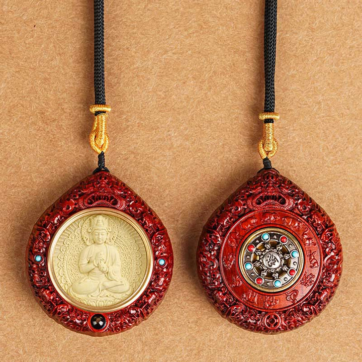 Buddha Stones Chinese Zodiac Natal Buddha Small Leaf Red Sandalwood Ebony Longevity Necklace Pendant