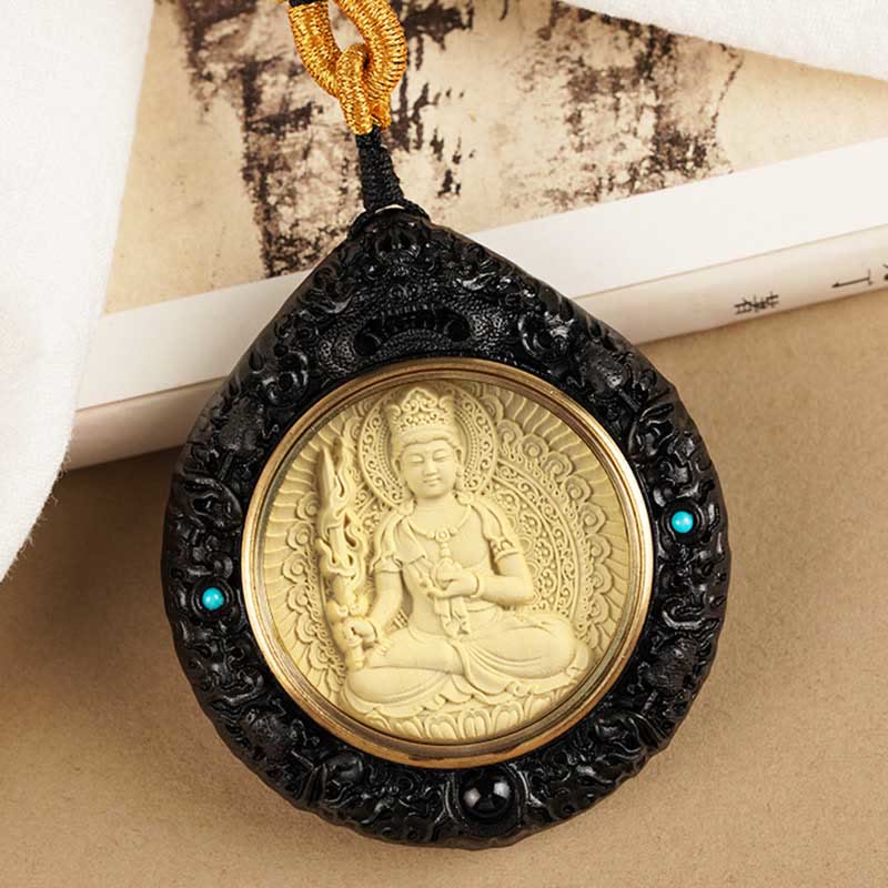 Buddha Stones Chinese Zodiac Natal Buddha Small Leaf Red Sandalwood Ebony Longevity Necklace Pendant