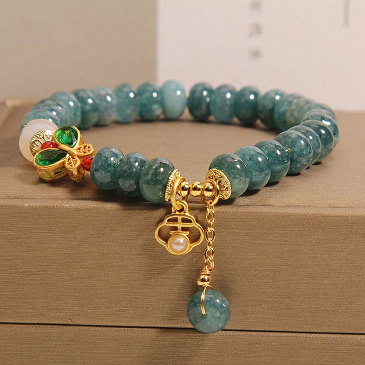 Buddha Stones Jade White Agate Butterfly Abacus Beads Abundance Bracelet