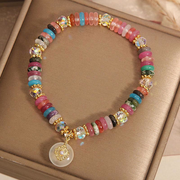 Buddha Stones Various Crystal Strawberry Quartz Peace Buckle Auspicious Bracelet