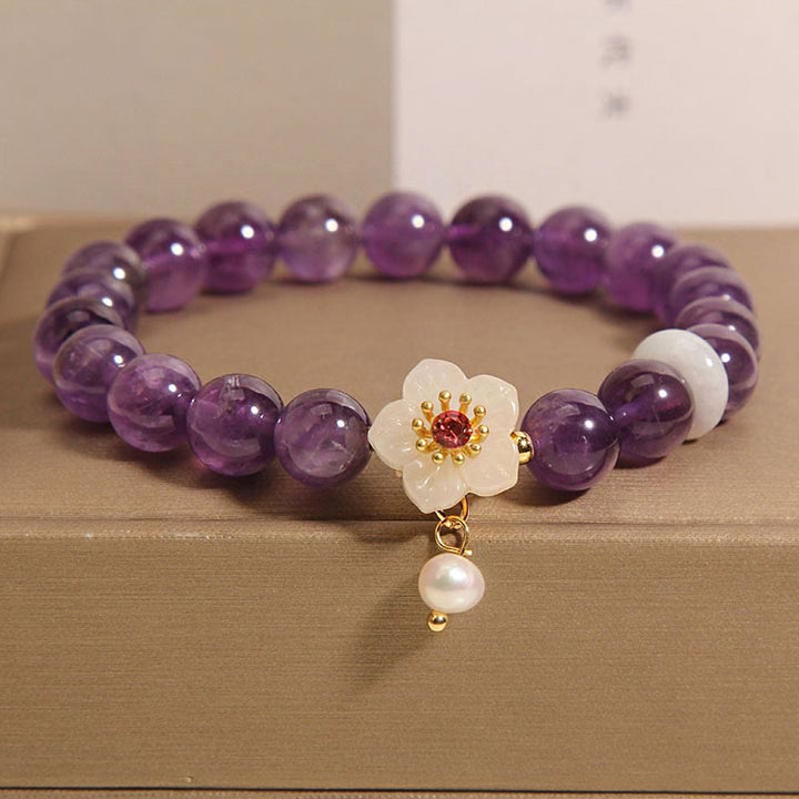 Buddha Stones Natural Amethyst White Agate Pearl Charm Balance Bracelet