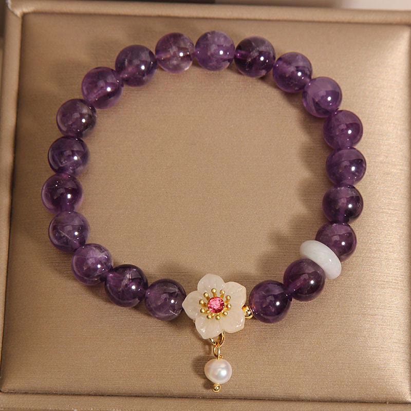 Buddha Stones Natural Amethyst White Agate Pearl Charm Balance Bracelet