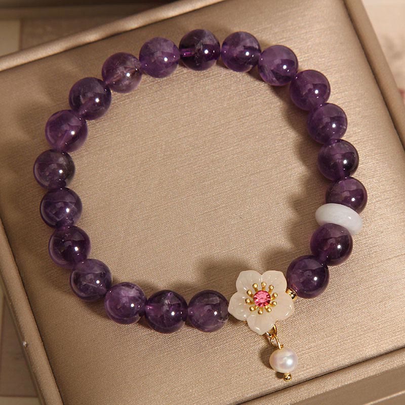 Buddha Stones Natural Amethyst White Agate Pearl Charm Balance Bracelet