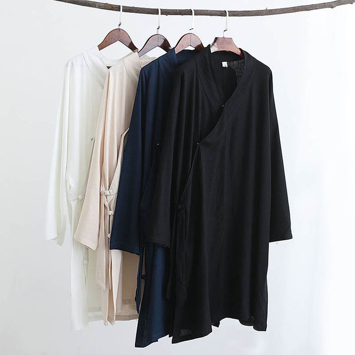 Buddha Stones 2Pcs V-Neck Men's Long Sleeve Shirt Top Pants Meditation Zen Tai Chi Cotton Linen Clothing Set - image 43