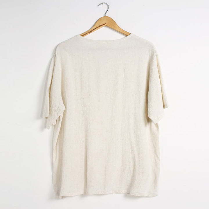 Buddha Stones Men's Solid Color Round Neck Short Sleeve Cotton Linen Shirt - image 24