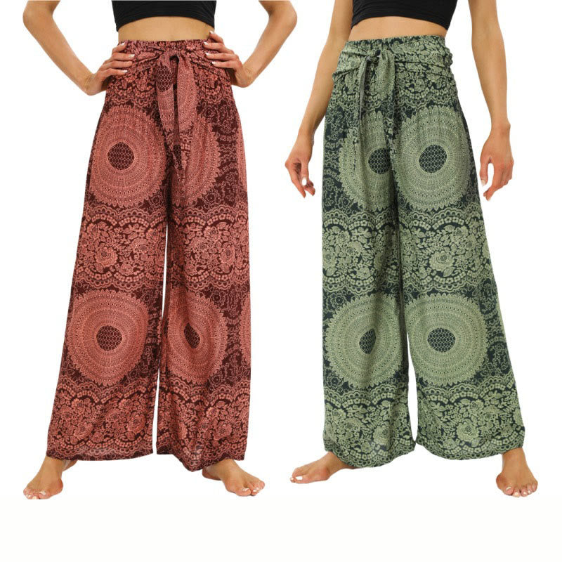 Buddha Stones Boho Lace-up Wide Leg Pants Women's Yoga Pants - image 0