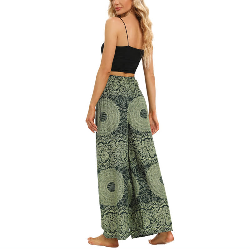 Buddha Stones Boho Lace-up Wide Leg Pants Women's Yoga Pants