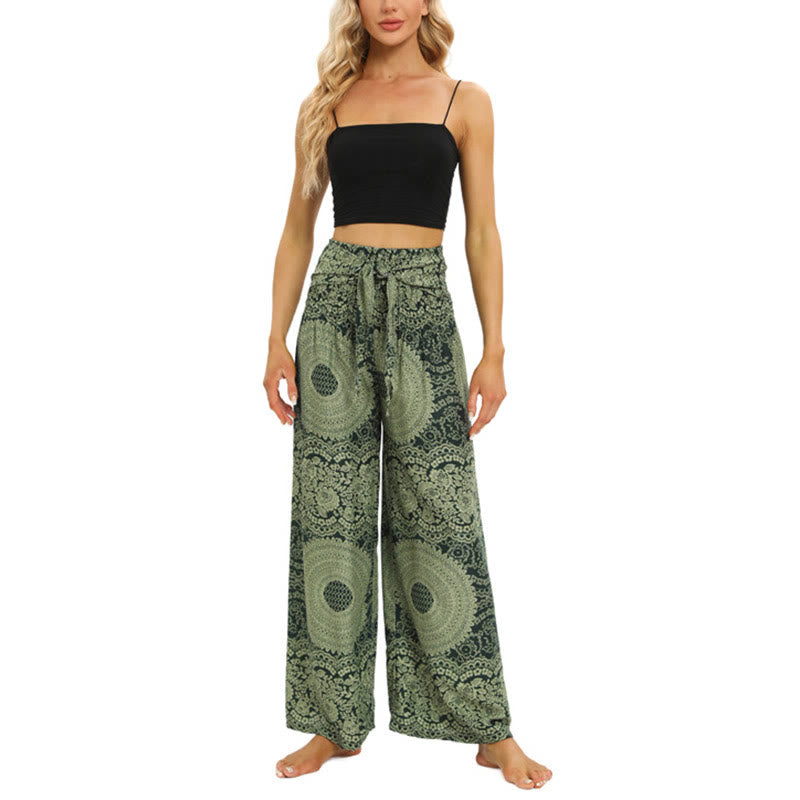 Buddha Stones Boho Lace-up Wide Leg Pants Women's Yoga Pants