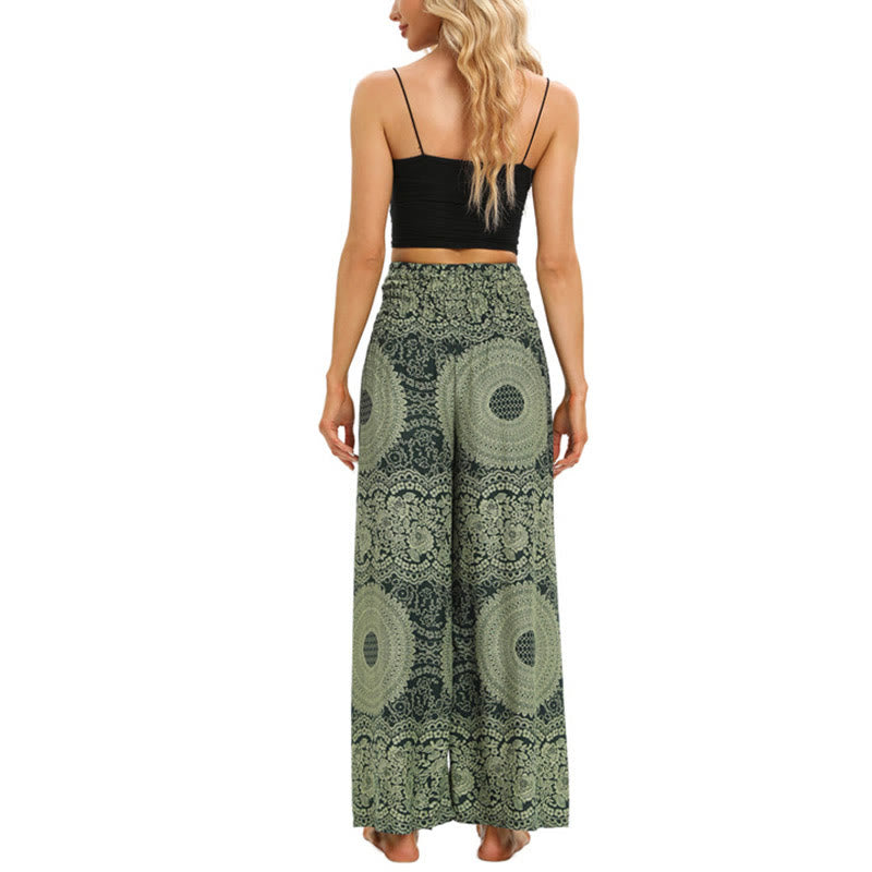 Buddha Stones Boho Lace-up Wide Leg Pants Women's Yoga Pants