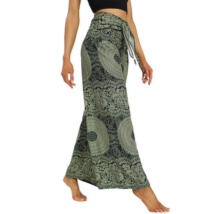 Buddha Stones Boho Lace-up Wide Leg Pants Women's Yoga Pants