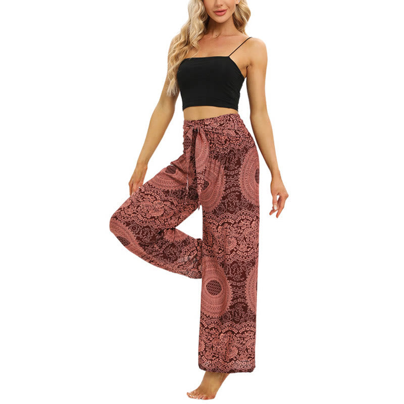 Buddha Stones Boho Lace-up Wide Leg Pants Women's Yoga Pants