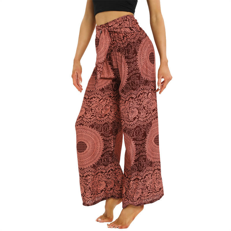 Buddha Stones Boho Lace-up Wide Leg Pants Women's Yoga Pants