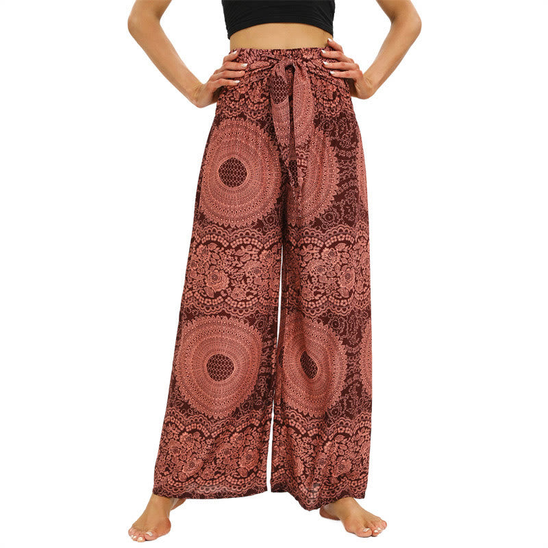 Buddha Stones Boho Lace-up Wide Leg Pants Women's Yoga Pants - LightCoral - US2-12，UK/AU6-16，EU34-44 (F) - image 1