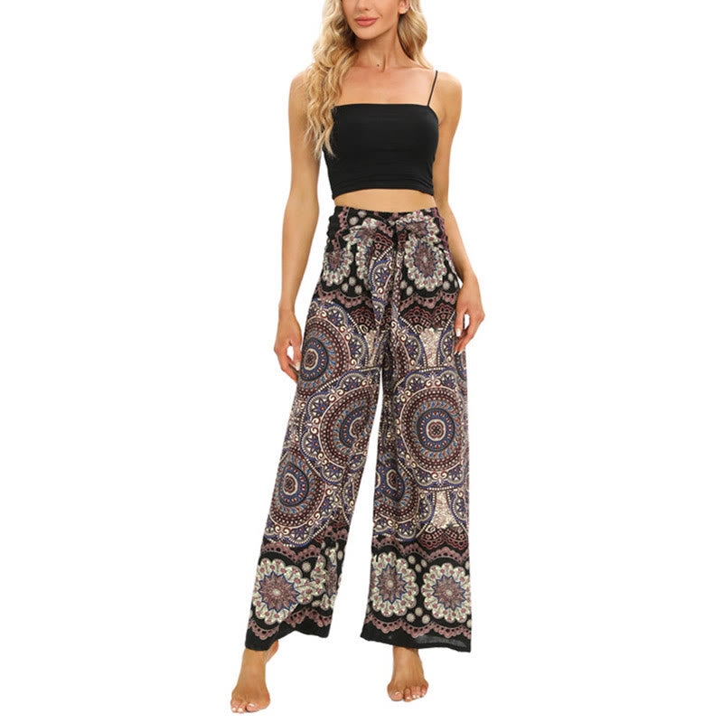 Buddha Stones Boho Mandala Print Lace-up Wide Leg Pants Women's Yoga Pants - image 6