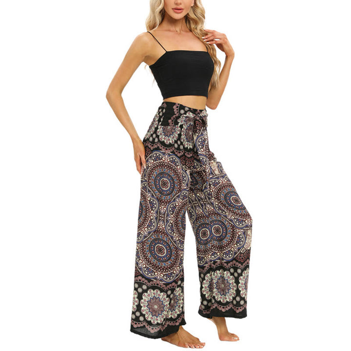 Buddha Stones Boho Mandala Print Lace-up Wide Leg Pants Women's Yoga Pants - image 5