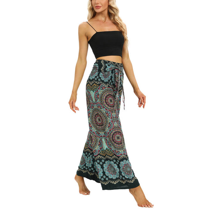 Buddha Stones Boho Mandala Print Lace-up Wide Leg Pants Women's Yoga Pants - image 15